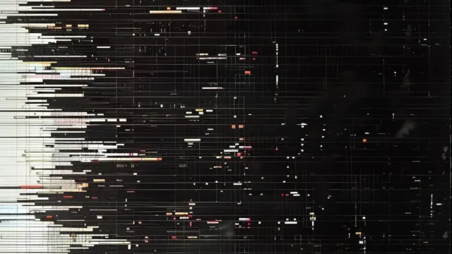 Abstract AI-generated glitch artwork with distorted digital strips on a dark background for the Anthropic IPO