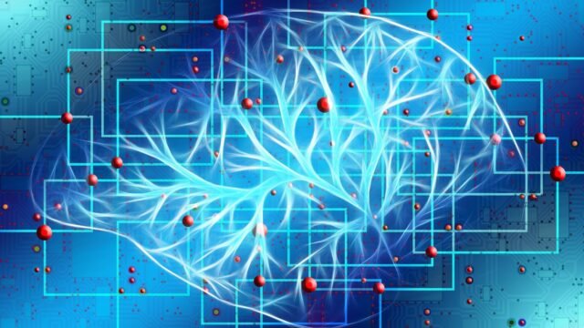 Abstract AI brain with glowing network, representing the comparison of ChatGPT, Claude and Gemini AI assistants for small business