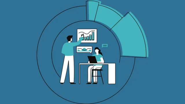 Team reviewing charts and analytics in a modern business illustration for a Perplexity Pro review