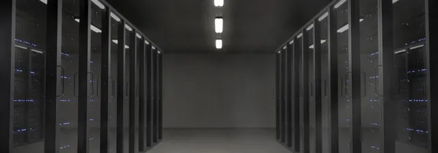Symmetrical server room with illuminated racks in a modern data center, for a self-host AI knowledge base with Open WebUI Pipelines